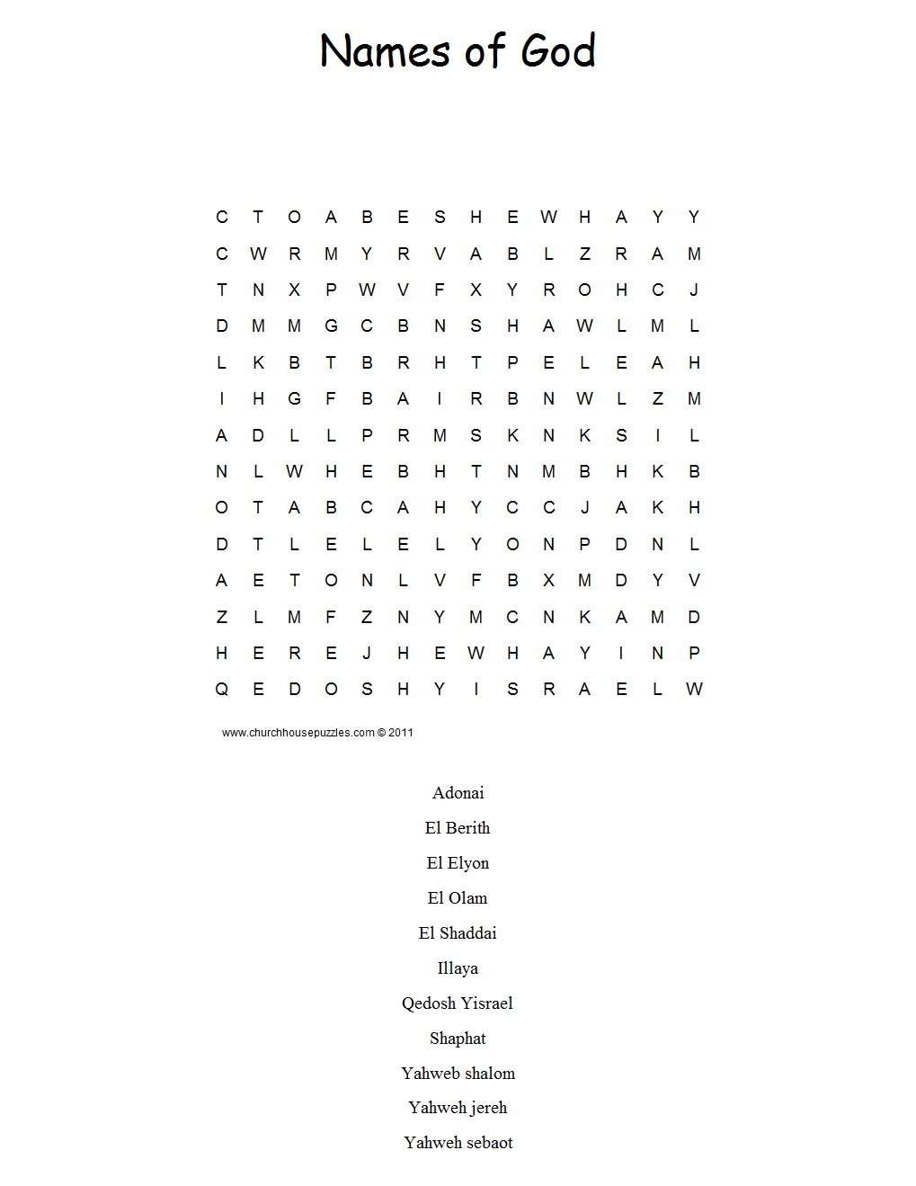 Names of God Word Search Puzzle